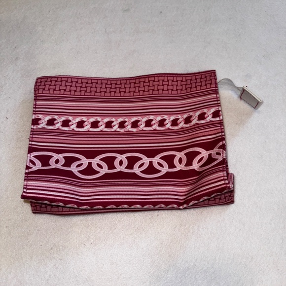 Clinique Pink White Makeup Bag Cosmetic Zipper Stripes Links Travel - Picture 5 of 5